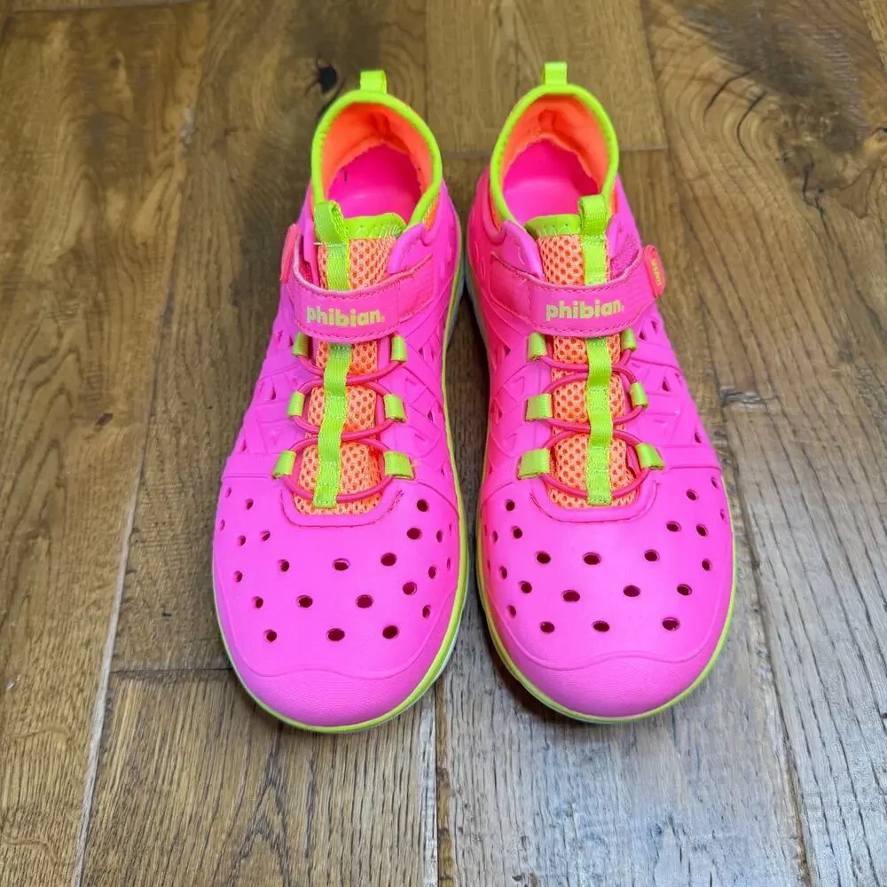 STRIDE RITE Phibian M2P Big Kids Sz 3 Pink Yellow Rubber Sneakers Water Shoes